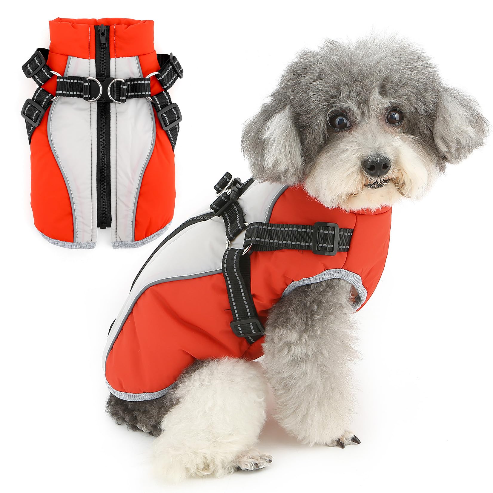 Zunea Winter Dog Jacket Coats for Small Dogs Warm Fleece Lined Puppy Jackets with Built in Harness Reflective Adjustable Zipper Coat Snow Vest Clothes Outdoor Cold Weather Chihuahua Apparel Red L