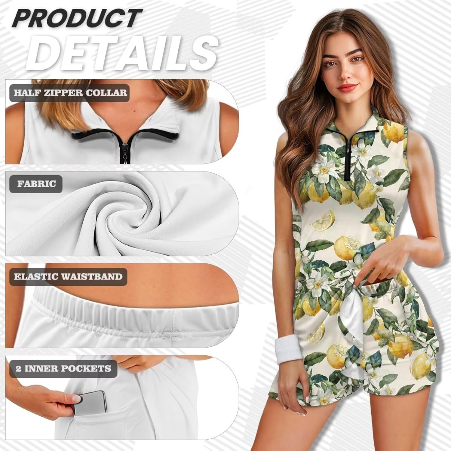 Women's Tennis Dress with Built in Shorts Quick Dry Zip Collared Tennis Golf Dresses Athletic Pickleball Dresses