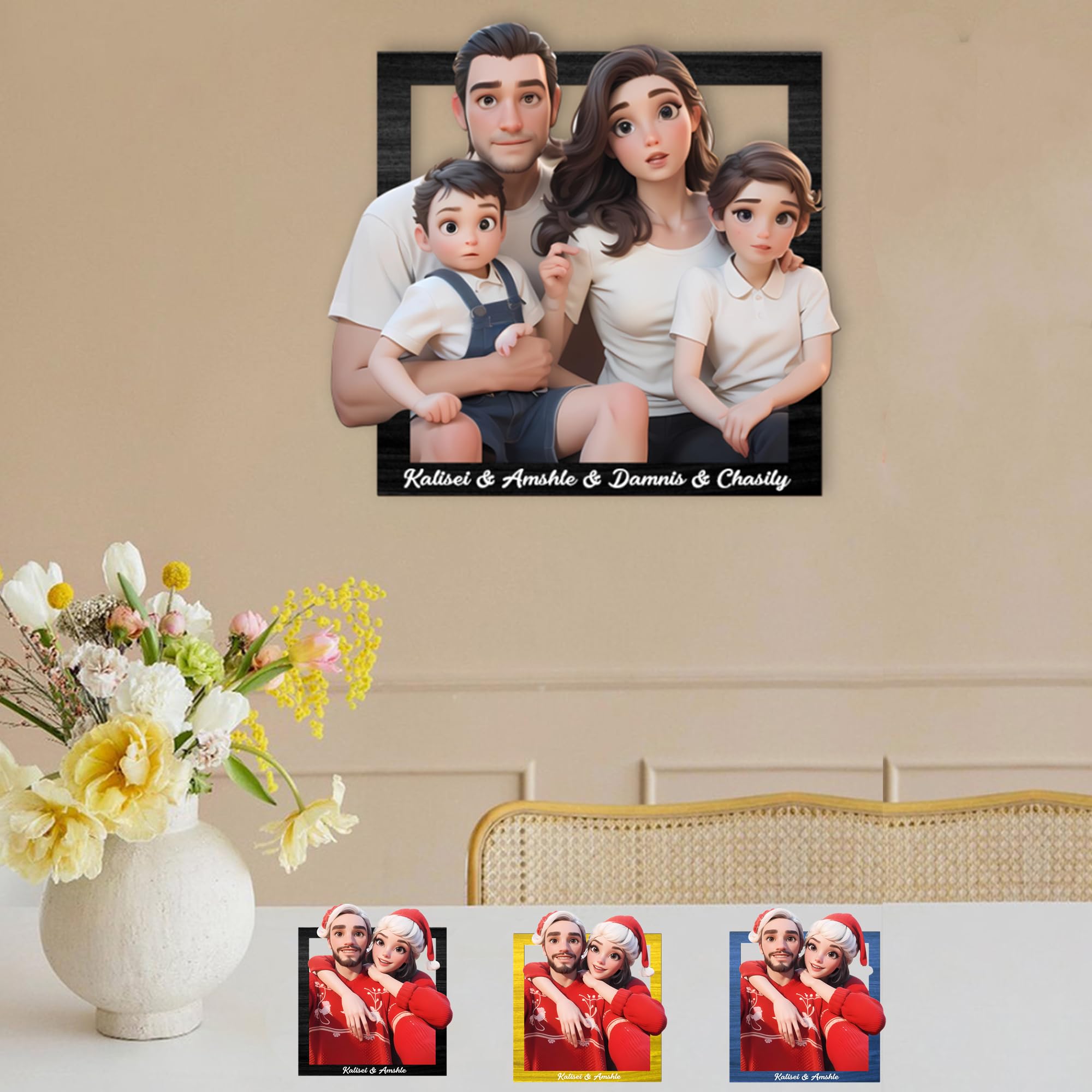 TTFEVVGX Personalized Cartoon Portrait Wall Art Sign - Custom Cartoon Portrait - Family Caricature Gift for Grandma Grandpa Dad Mom Lover Friends โ image 1