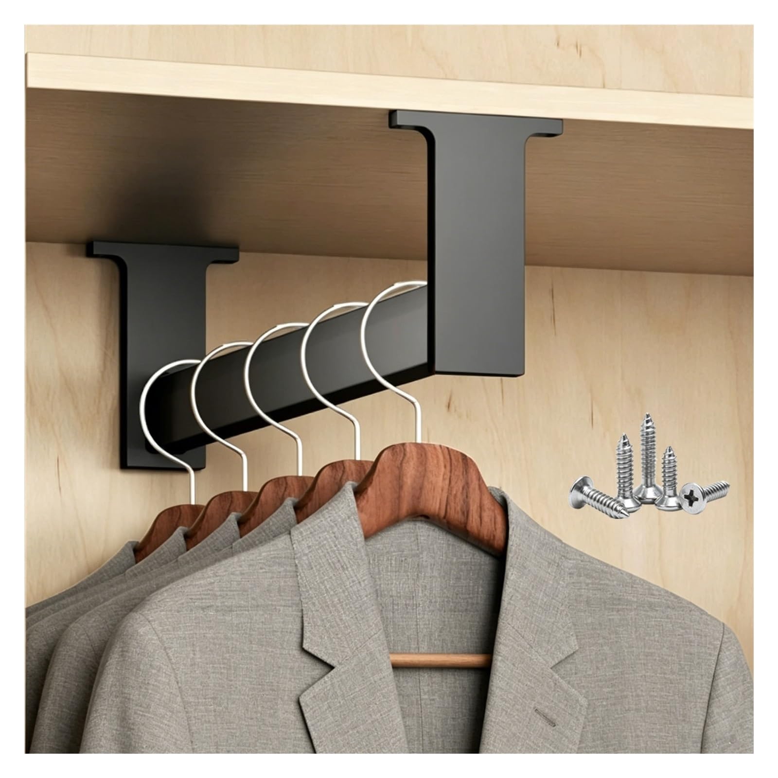 Closet Rails for Hanging Clothes Heavy Duty, Customizable Wardrobe Poles with Non-slid Slient Strip, Garment Bar for Dormitory/Clothing Store/Boutique(Black,Depth 29.5"/75cm)