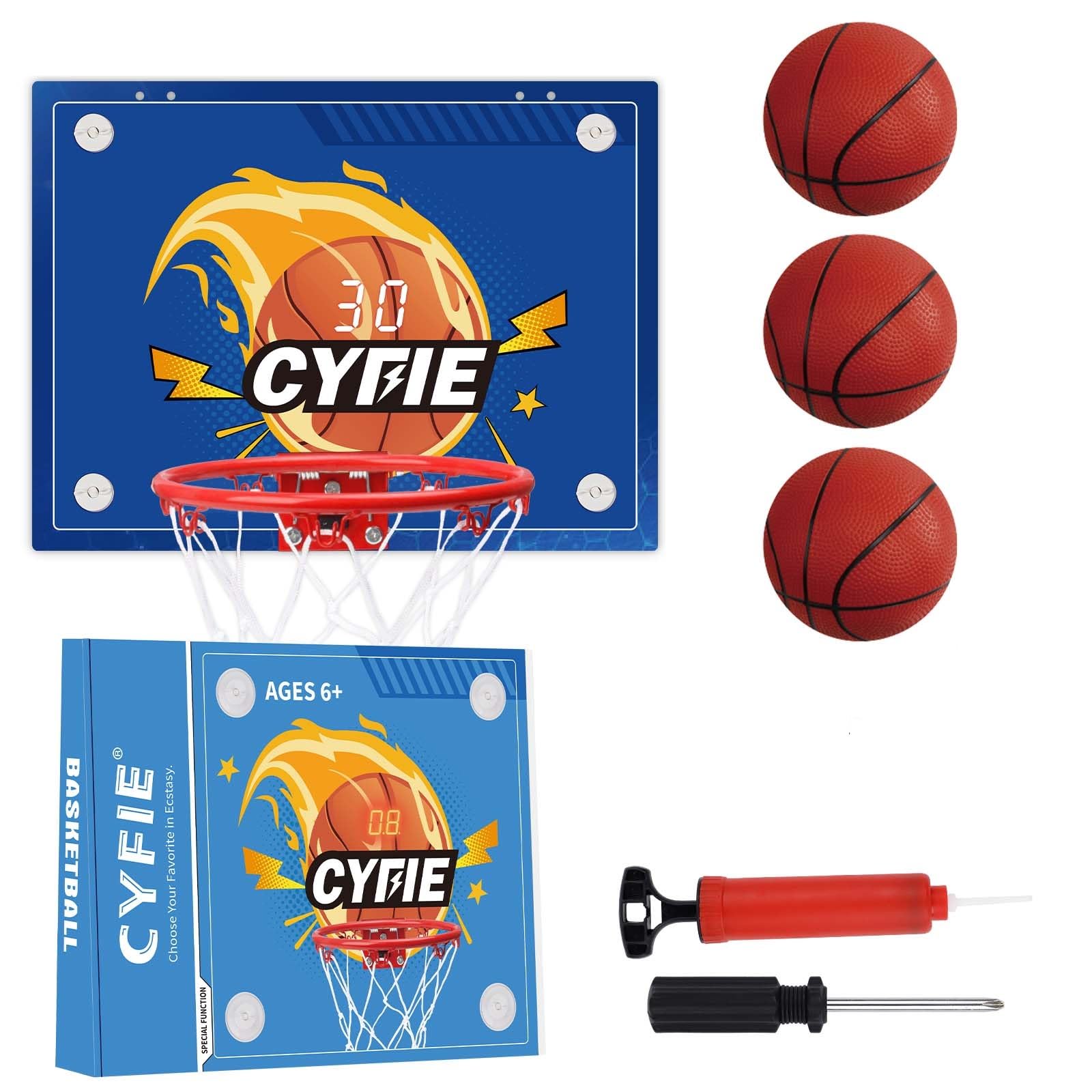 Cyfie Suction Cup Basketball Hoop for Kids, Over The Door Basketball Hoop with Scoreboard and 3 Balls, Indoor Scoring Basketball Hoop for Girls Boys