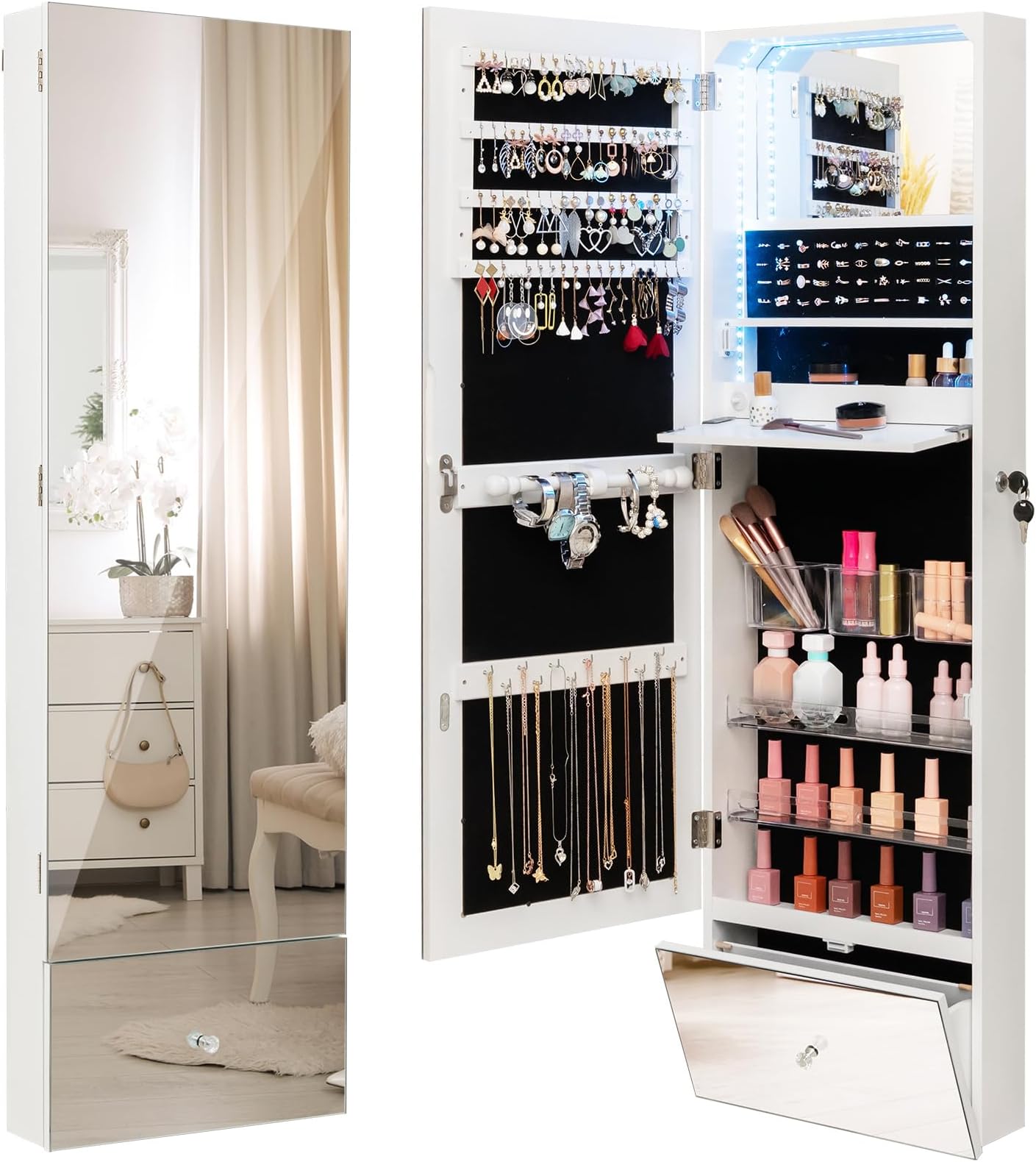 Byroce Jewelry Armoire Wall Mounted, Full Length Mirror