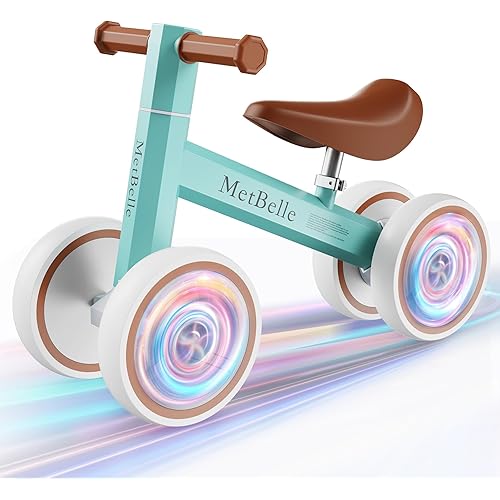 Baby Balance Bike for 1 Year Old Boys Girls, Colorful Lighting 10-24 Months Push Toddler Toys Bicycle, 4 Wheels Baby First Bike for Kid's 1-2, Pre-School Children Ride on Walker First Birthday Gifts