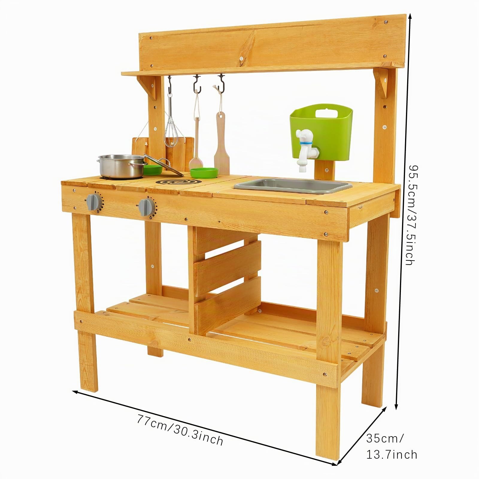Grande cuisine en bois pour enfants – Cuisine de jeu extérieure avec véritable robinet, évier et accessoires pour un jeu créatif dans le jardin – Jouet de rôle robuste pour enfants de 3 à 8 ans
