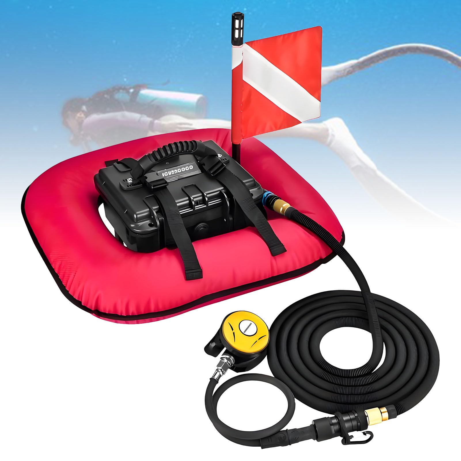 Système de Ventilation pour Plongée sous-Marine sans Bouteille, Appareil Respiratoire sous-Marin, Équipement de Plongée, Débit de 52 L/Min, Autonomie de 60 à 70 Minutes Red-1battery