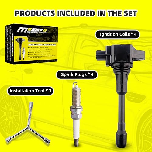 Miniatura 6 de Juego de 4 bobinas de encendido UF549 22448-1HM0A y 4 bujías de iridio compatibles con Nissan Sentra Altima Cube Rogue Versa Infiniti FX50 M56 QX60