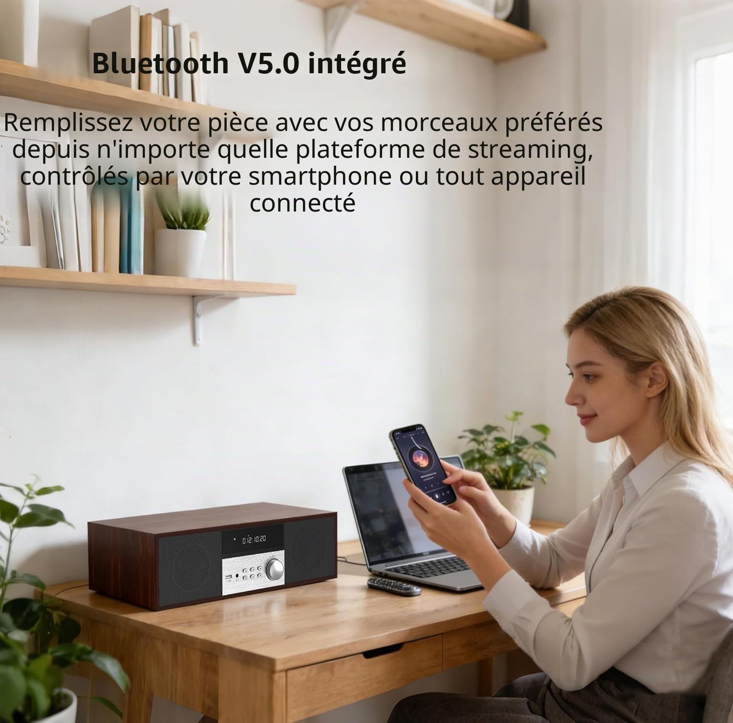 Micro Chaîne HiFi stéréo compacte - Haut-parleurs 40 Watts avec Lecteur CD, Bluetooth, Radio FM, USB, AUX-in, Grand écran LED et Bouton, télécommande (LP-816)
