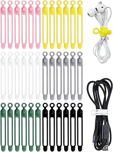36 bridas de silicona reutilizables, de alta elasticidad, organizador de cables multiusos para agrupar y sujetar cables (6 colores)