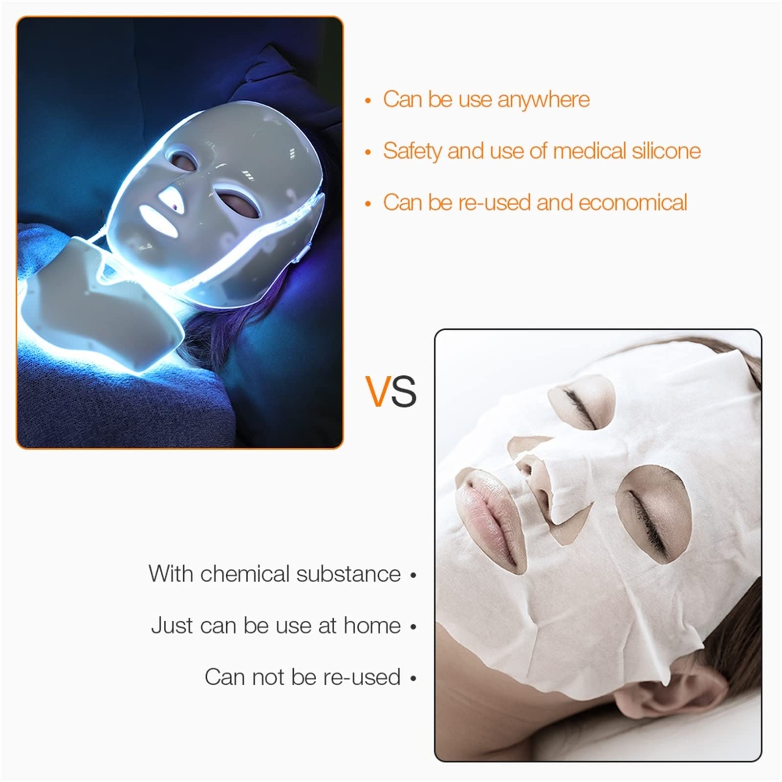 7 Colores Terapia de luz LED Mascarilla Cuello Rejuvenecimiento de la Piel Fototerapia Máscara de Belleza Anti Acné Apriete la Piel Aclare la máquina Salón de Belleza Cuidado de la Piel,Oro