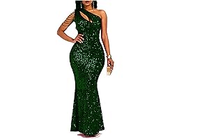Women's Exquisite Emerald Green Sequin Prom Ball Gown