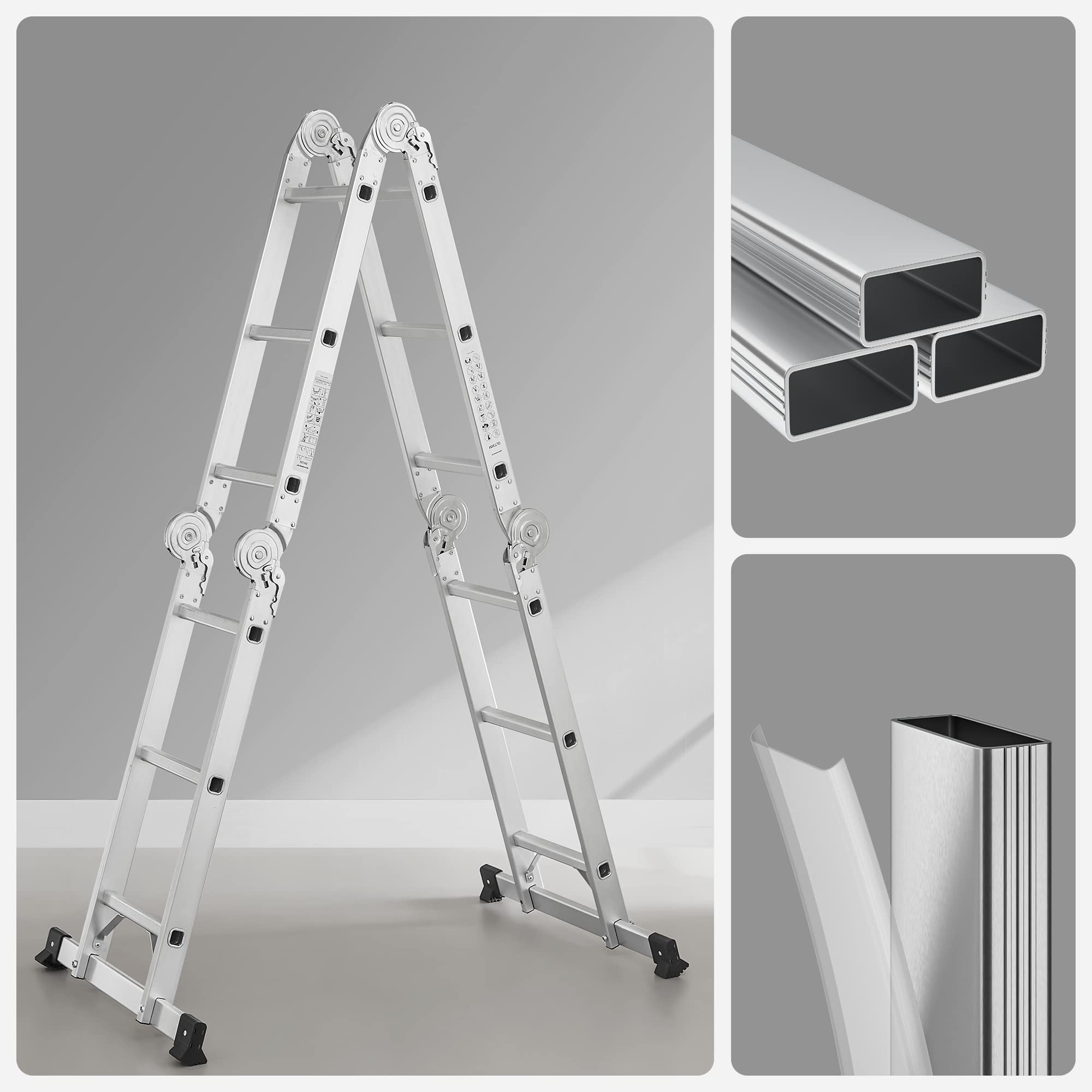SONGMICS Mehrzweckleiter Aluleiter 12 Stufen 4x3 Stufen bis 150 kg 326 cm silbern GLT36M