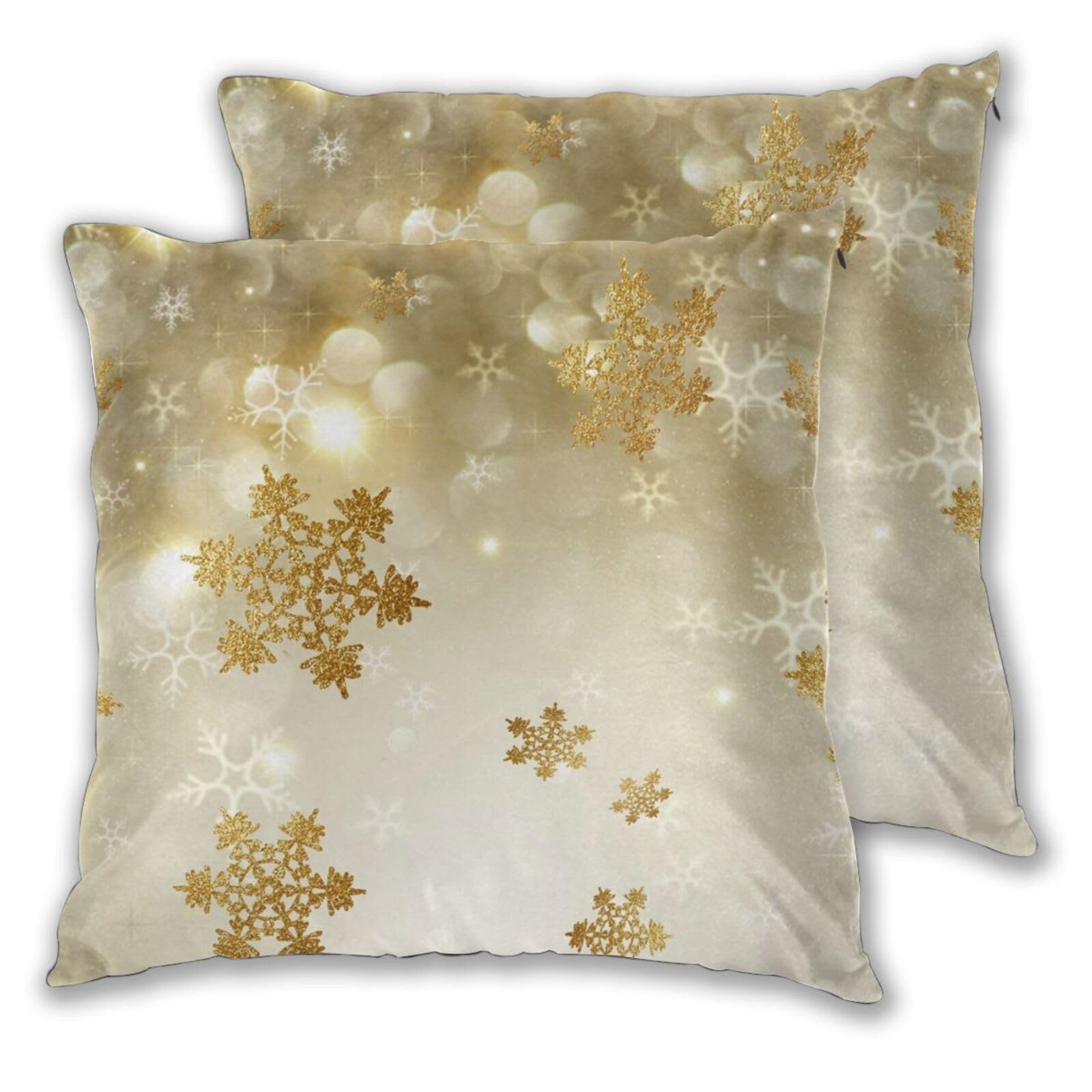Set di 2 federe decorative in seta dorata con stampa natalizia