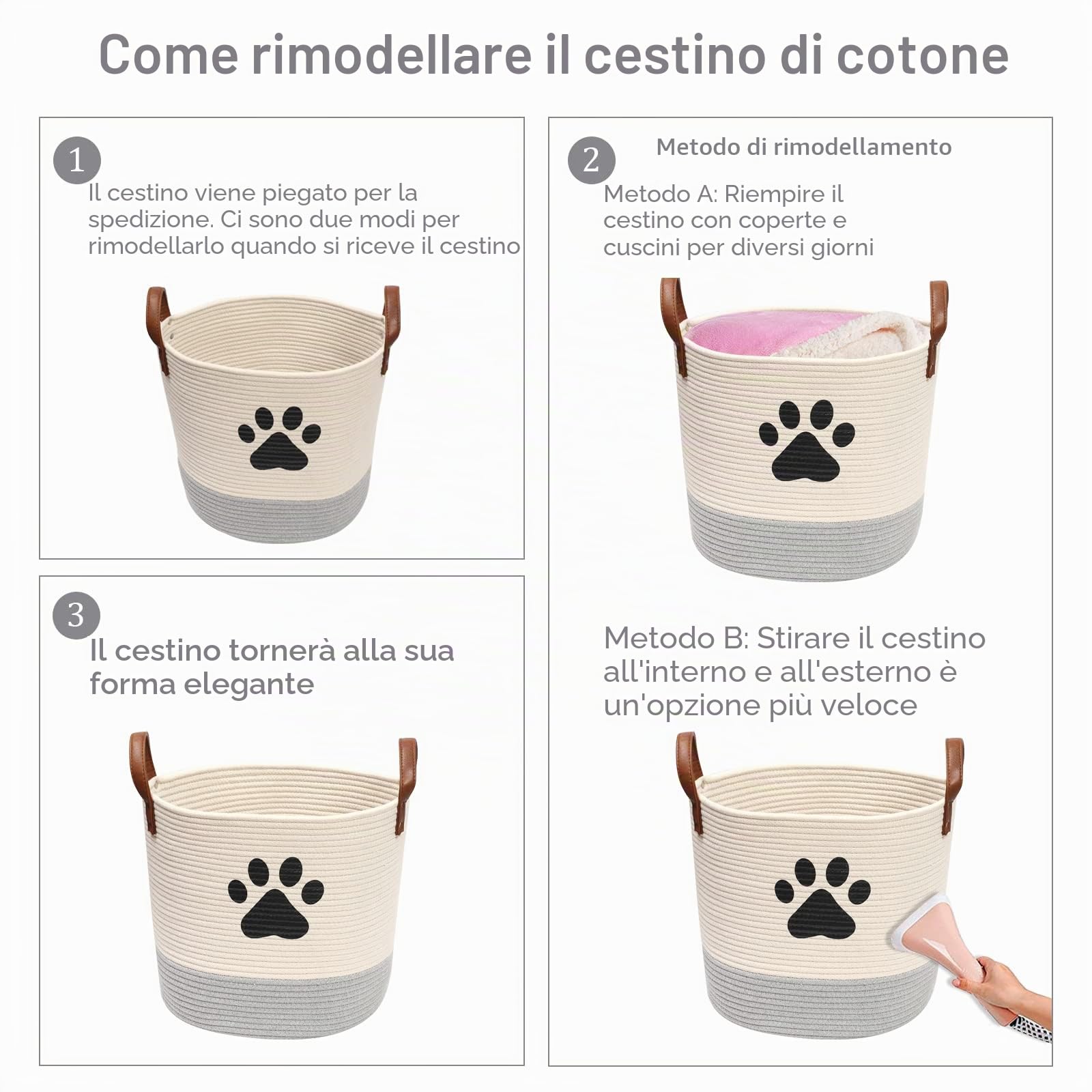 MOREZI Cestino per giochi,cesto per la biancheria,cesto porta giochi per animali domestici.Utilizzato per riporre giocattoli per cani,vestiti,cibo e altre forniture-Beige/Grigio.