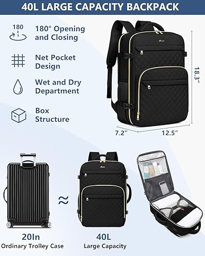 Miniatura 3 de FIUAIE Mochila de viaje grande, Negro -