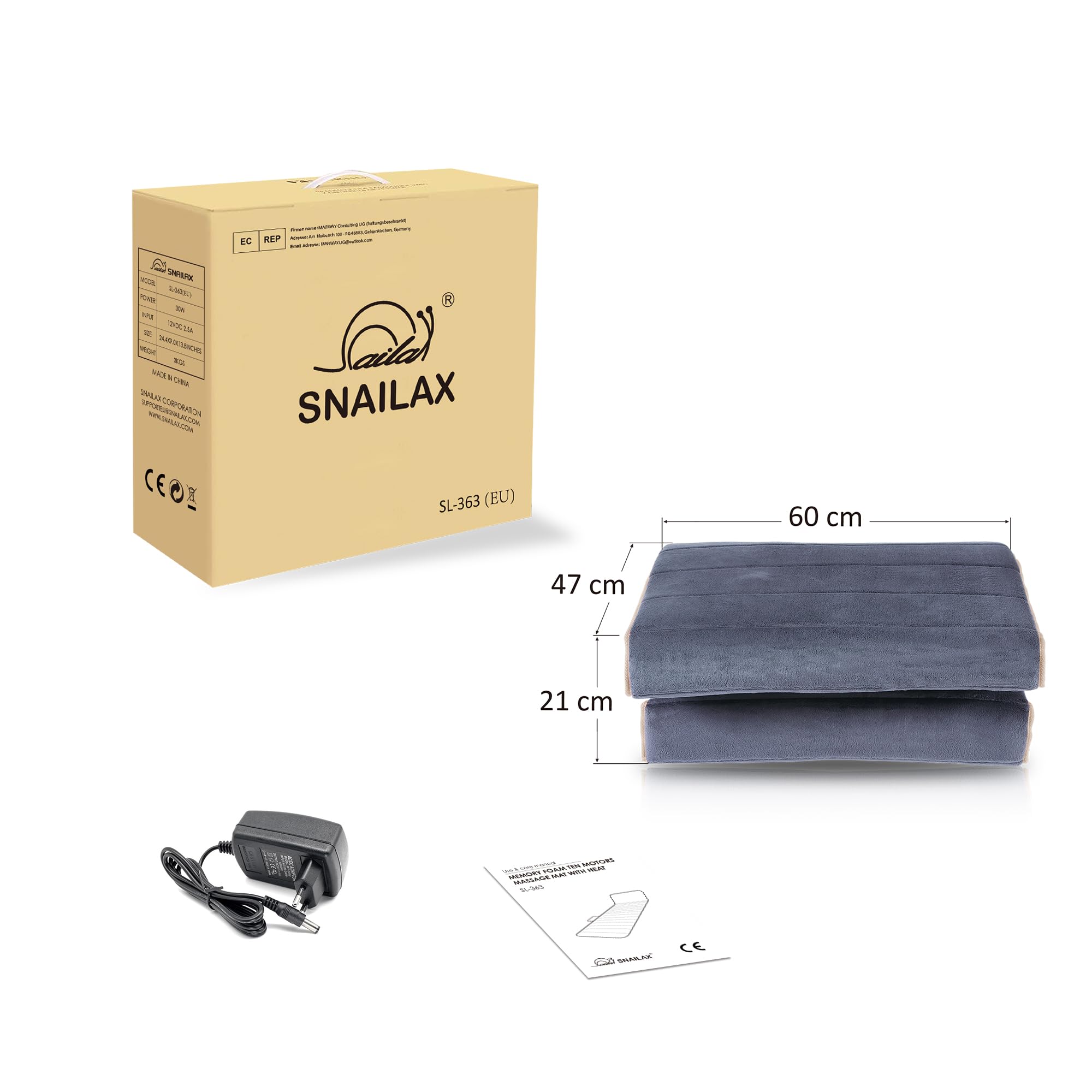 SNAILAX Colchón de Masaje Térmico con Vibración- Cojin de Masaje Terapéutico con 10 Motores Vibrantes, Masaje de Cuerpo Completo con Calor para Relajar Dolores Musculares, Dormirse