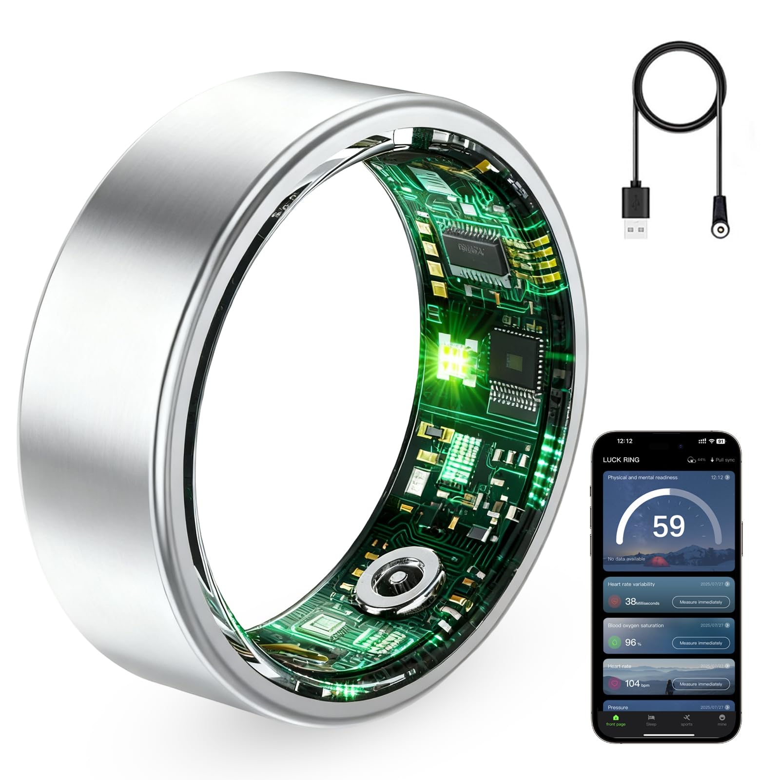 Smart Ring for Women & Men, Fitness Tracker Ring with Heart Rate Monitor, HRV, Sleep Tracking, No Subscription Fee, 10ATM Waterproof Activity Ring for iOS & Android (Silver, 12)-picture-10