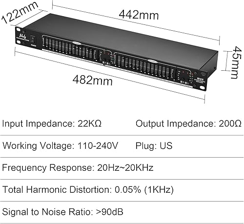 Miniatura 11 de Ecualizador de 15 bandas Ecualizador de audio EQ-215 de doble canal 1U Montaje en rack Ecualizador gráfico estéreo de 2 canales Ecualizador estéreo
