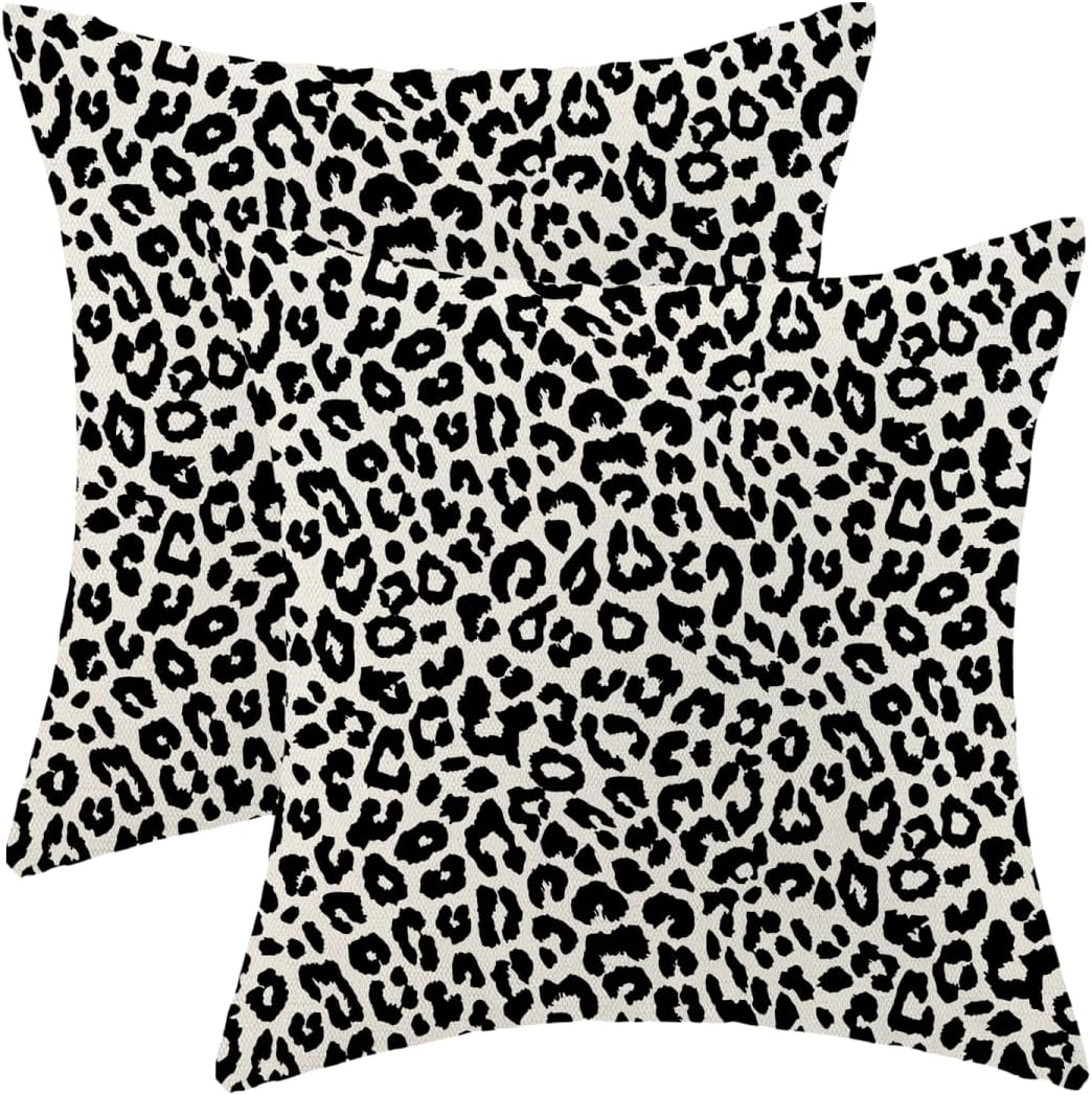Black Leopard Print Pillow Covers 18x18 Inch Black Cheetah Animal Skin Print Throw Pillow Covers Set of 2 Cheetah Pillowcases Farmhouse Decor for Home Outdoor Living Room Bedroom Linen Cushion