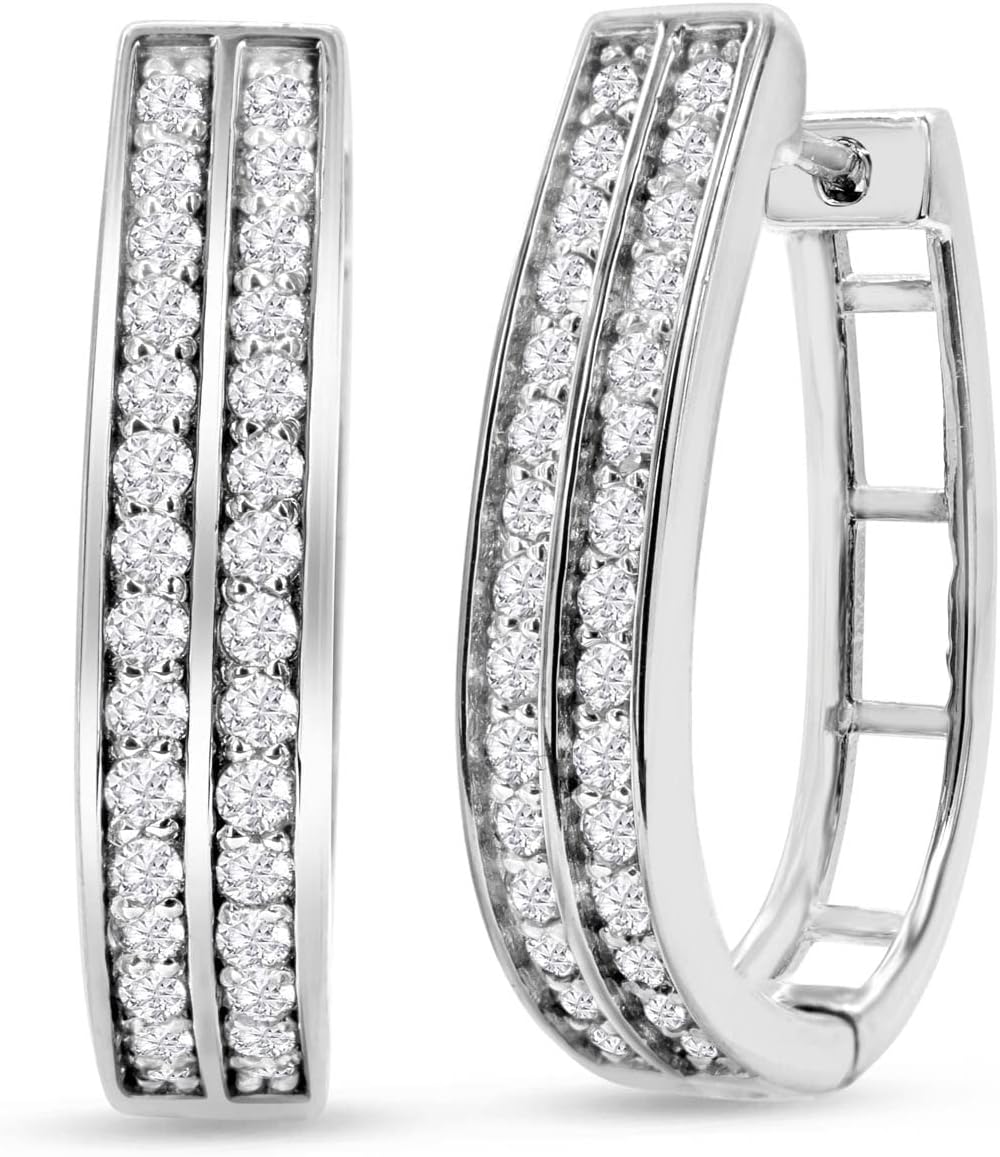 Diamond Hoop Earrings For Women, Diamond Hoop Earrings In Sterling Silver For Women, Large Diamond Hoops For Women
