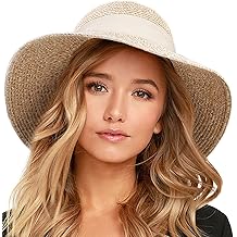 Womens Beach Sun Straw Hat UV UPF 80+ Travel Foldable Brim Summer UV Hat