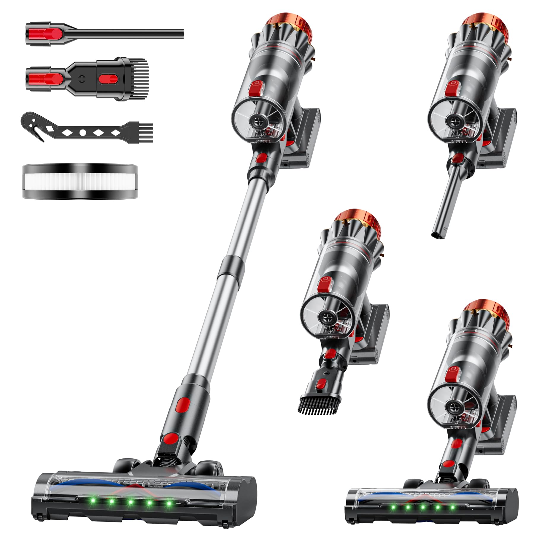 Aspirateur Balai sans Fil, 550W/75kPa, Autonomie 70 Min, Aspirateur à Main sans Sac, Position Verticale, LED Verte, Brosse Anti-Emmêlement, Filtre HEPA Lavable, Collecteur 1,6 L