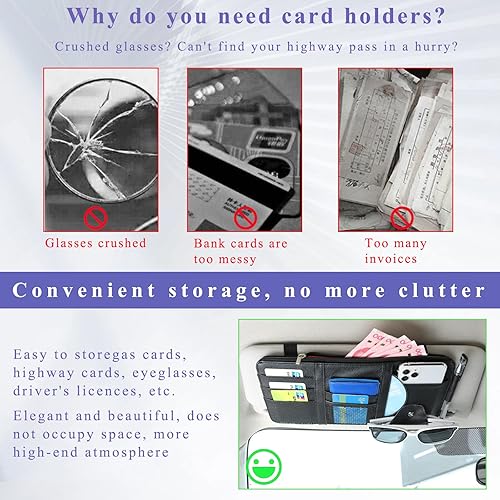 Miniatura 5 de Organizador de visera solar para automóvil, de cuero, con múltiples bolsillos, bolsillo de almacenamiento con cremallera, accesorios interiores del