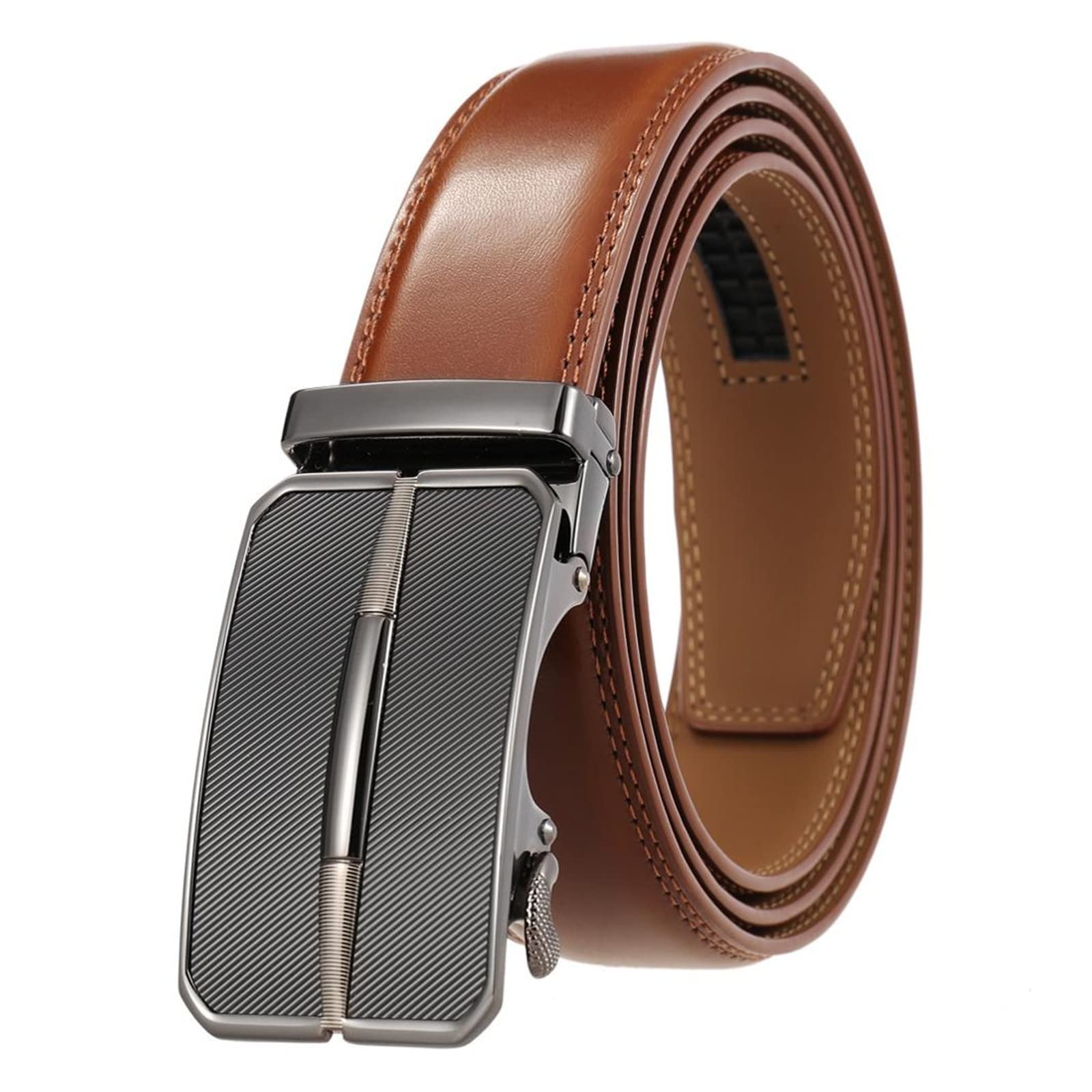 JOJOJ Cinturón de Cuero for Hombres Hebilla automática Cinturones Negros de Cuero Genuino Ajustables for Hombres(44in/110cm,3)
