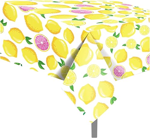 2 manteles de plástico limón, mantel rectangular desechable de limón, mantel impermeable de limón amarillo para verano, fiesta de limón, fiesta de
