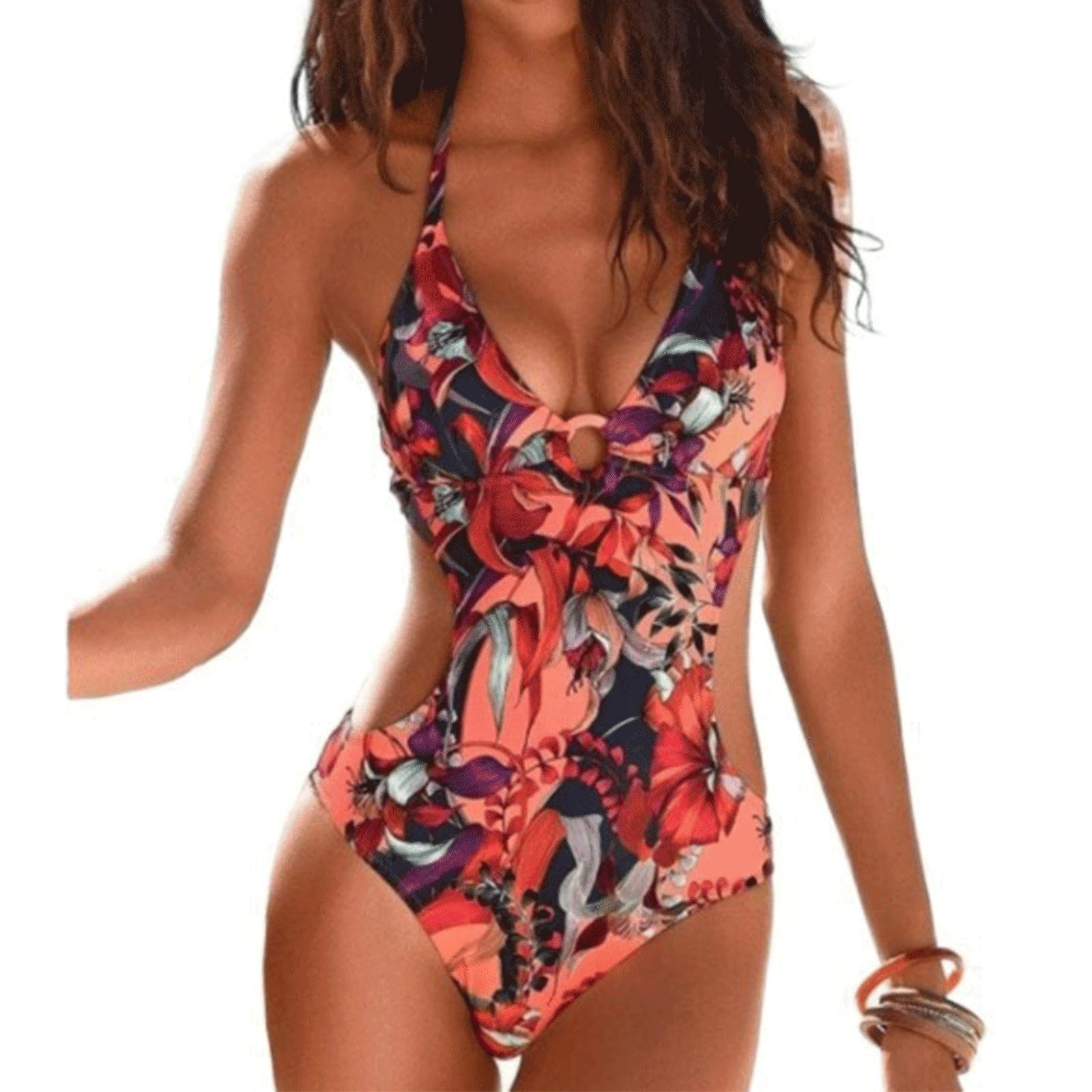 DURINMMujeres Retro Cintura Alta Trajes de Baño Una Pieza Bañador Trajes de Brasileño Conjunto de Bikini Push up Ropa de Baño Cuello en V
