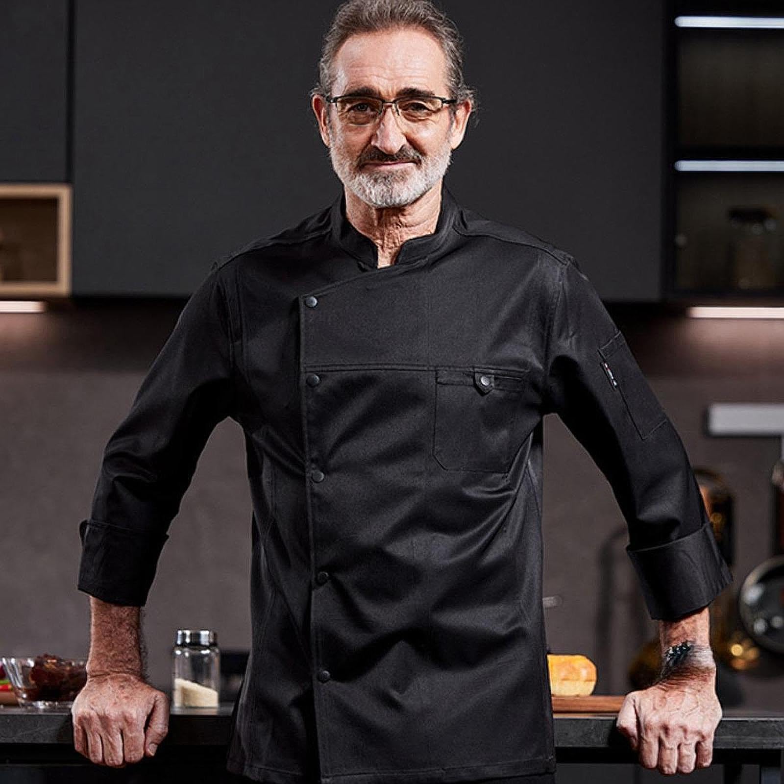 Milageto Chaqueta de Chef para Hombre, Manga Larga, para Trabajo de Cocina, Uniforme, Cafetería, Hotel, Cocina Y Repostería