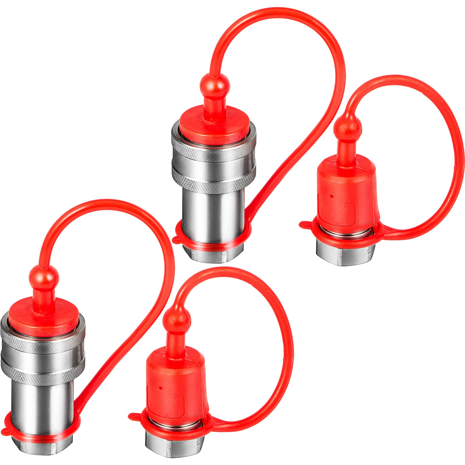 VEVOR Innesti Rapidi 2 Coppie NPT3/8" Accoppiatori Idraulici Connessione Rapida in Acciaio Pressione Max. 4061PSI, Coppia di Attacchi Rapidi Idraulici Valvola a Sfera Pioneer 3/8" 2 Set per Minipala