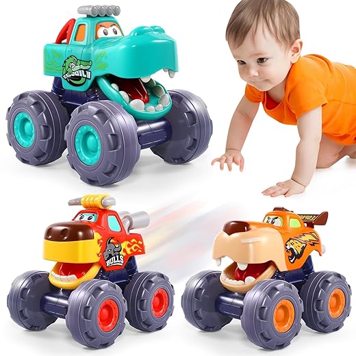 OCATO Toy Cars for 1 Year Old Boy Gifts Monster Trucks Boys Toys for 1 2 3 Year Old Boys Girls Kids Toddler Car Toy Trucks Baby Boy Toys 12-18 Months Pull Back Cars for Toddlers 1-3 Birthday Xmas Gift