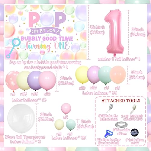 Miniatura 2 de 90 piezas de decoraciones de fiesta de primer cumpleaños de burbujas con pop on by para un buen momento burbujeante, un telón de fondo, guirnalda de