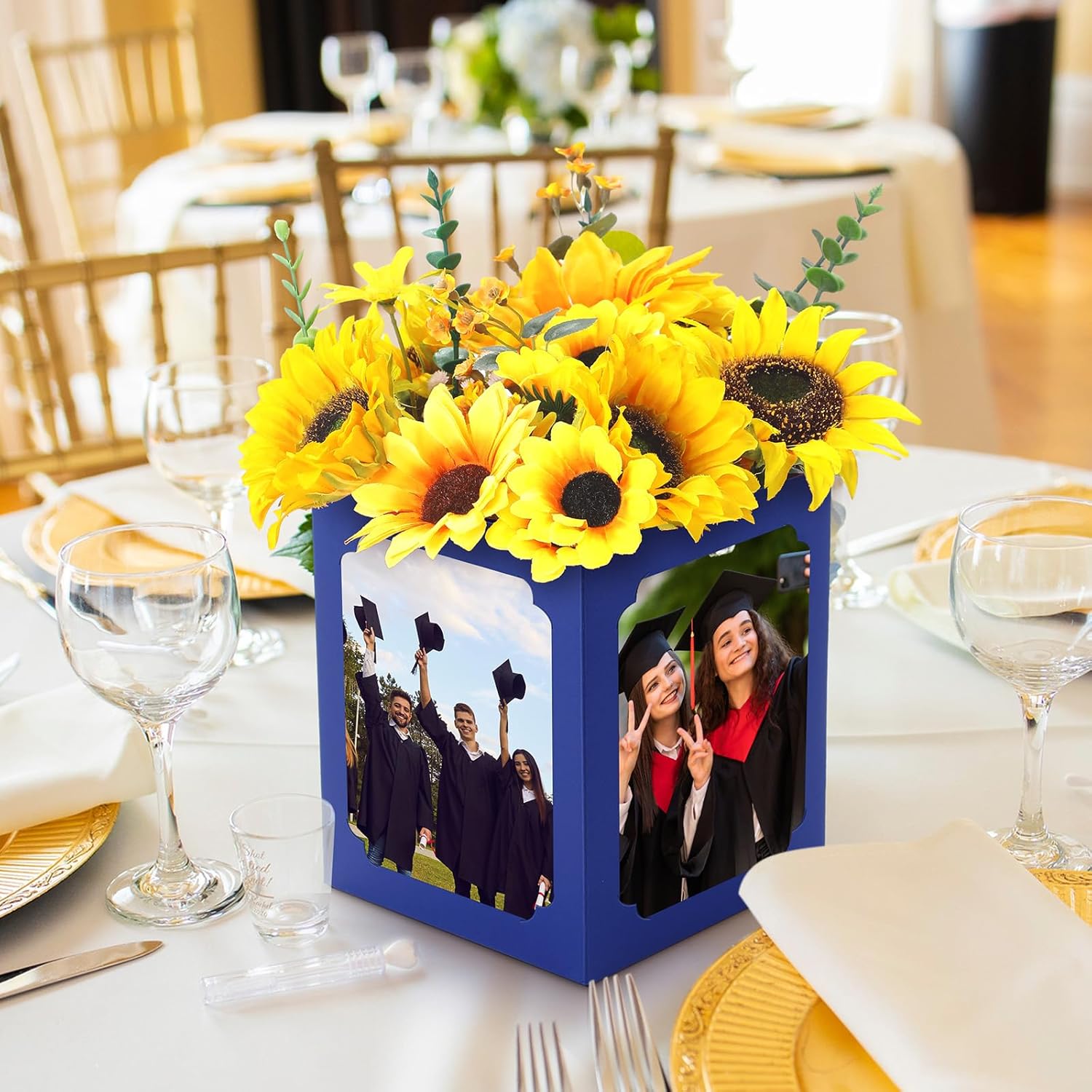 Spiareal 12 Pcs Graduation Box Centerpieces for Table 6/7 Inch Photo Display Congrats Grad Party Favor Gift College Picture Box Photo Props Frame for Graduation Table Decoration(Blue)