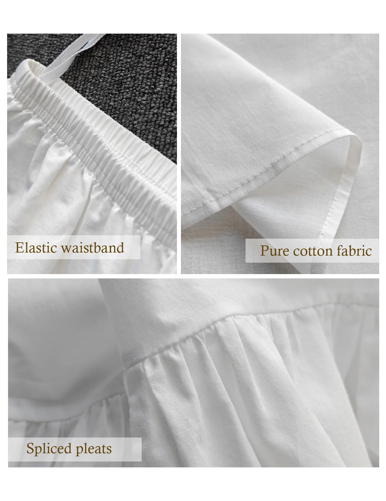 BEAUTELICATE Unterrock Damen 100% Baumwolle Lang Antistatisch Petticoat Halbrock Unterkleid für Kleid mit Rüschen Schwarz Elfenbein Weiß