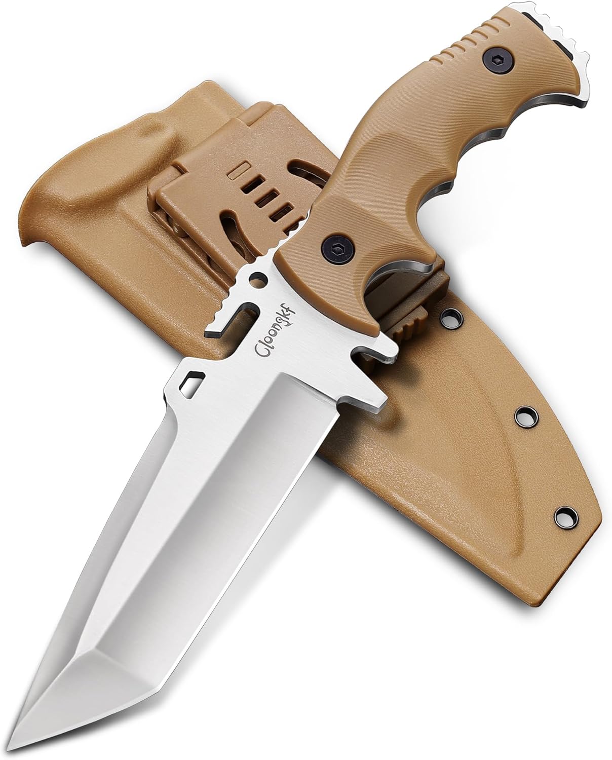 Full Tang Knife, 11.4” Fixed Blade with 4Cr13 Steel, Glass-Filled Nylon Handle & Sheath for Outdoor Camping, Survival, Bushcraft (Khaki)
