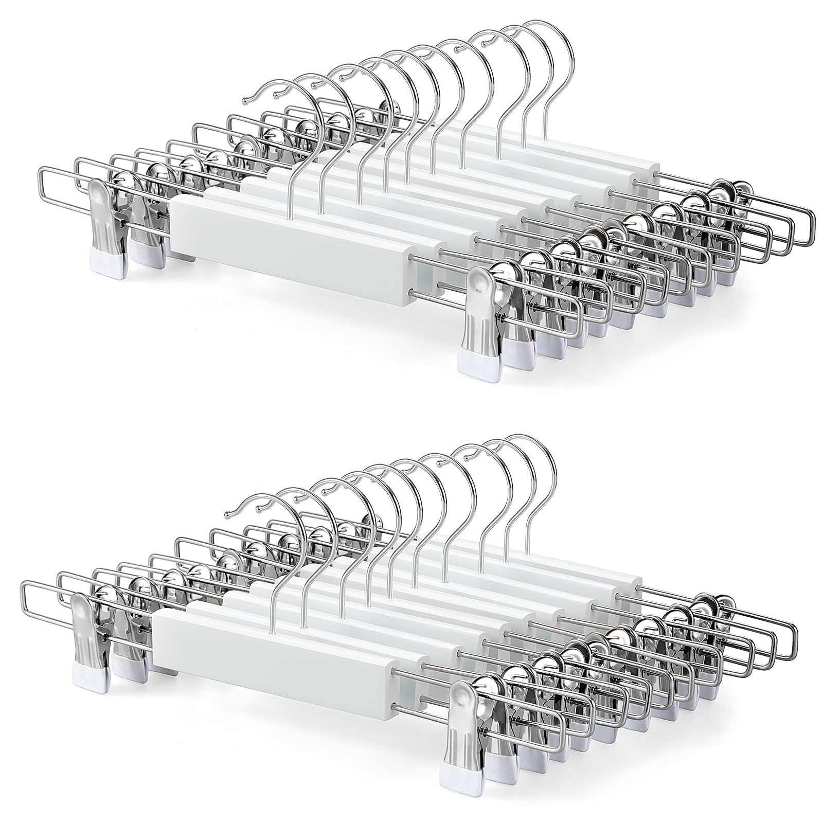 TOPIA HANGER Wooden Trouser Hangers with Adjustable Anti-Slip Clips,Wood Pant Hanger with 360° Swivel Hook,Space Saving Skirt Hangers for Jeans Skirt Shorts Slacks Bras Leggings,20 Pack-CT44W20