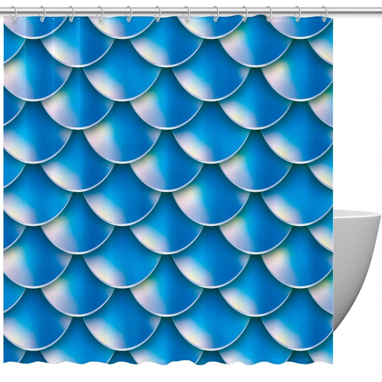 Rideau de douche queue de sirène aquarelle bleu 183x183 cm pour salle de bain