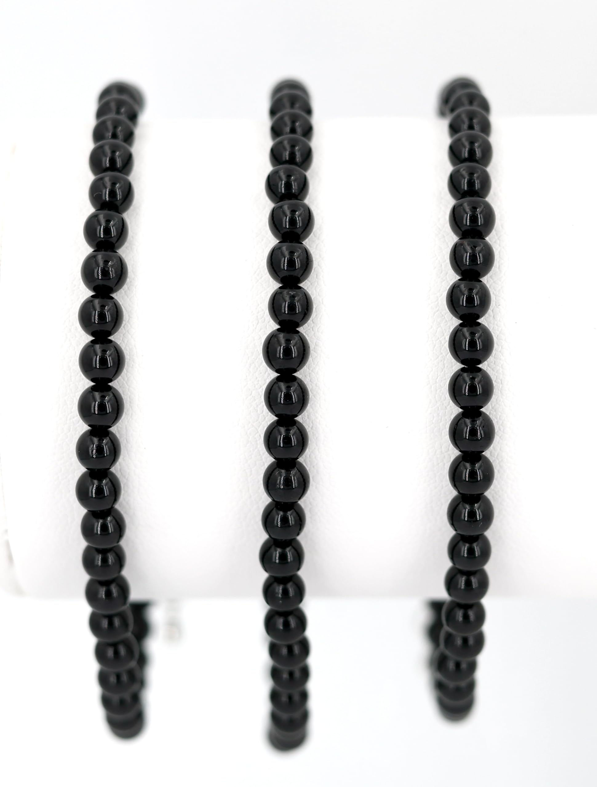 Taddart Minerals - Cavigliera nera in tormalina naturale Schörl con sfere da 4 mm e un'estensione, realizzata a mano