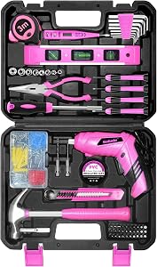 Pink Tool Set for Women,130 Piece Women's Tool Kit for Home with 3.6V Cordless Rechargeable Screwdriver,Household Basic Toolkits for New Home,Apartment,Dorm & DIY Projects