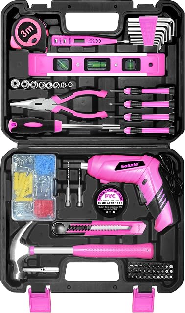Pink Tool Set for Women,130 Piece Women's Tool Kit for Home with 3.6V Cordless Rechargeable Screwdriver,Household Basic Toolkits for New Home,Apartment,Dorm & DIY Projects