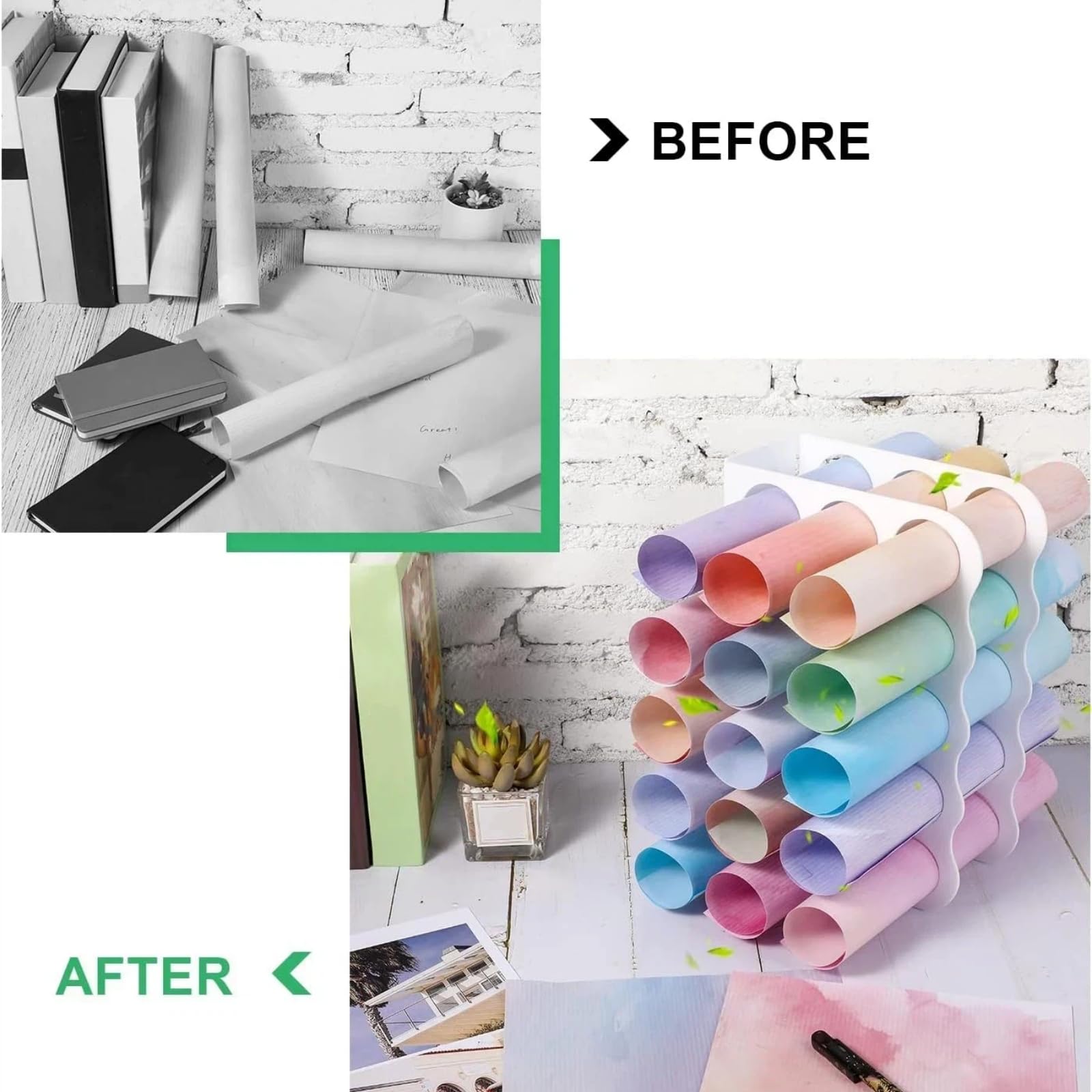 Photo 1 of Outus Vinyl Storage Rack Acrylic 15 Holes Vinyl Roll Holder Craft Paper Storage Organizer Aperture 2 Inch Multiple Display Stand for Craft Room Home Office School, 12 x 7.8 Inch(White)