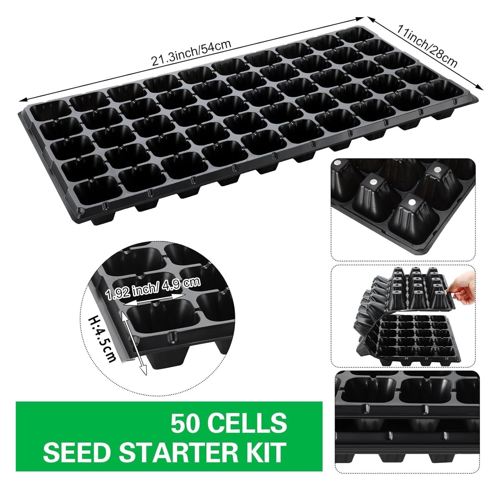 Bandejas para Semillas 5/10 Piezas 50 bandejas for iniciar Semillas, bandejas for plántulas, germinación con Orificios de Drenaje for Cultivar plántulas para Semilla(10Pcs)