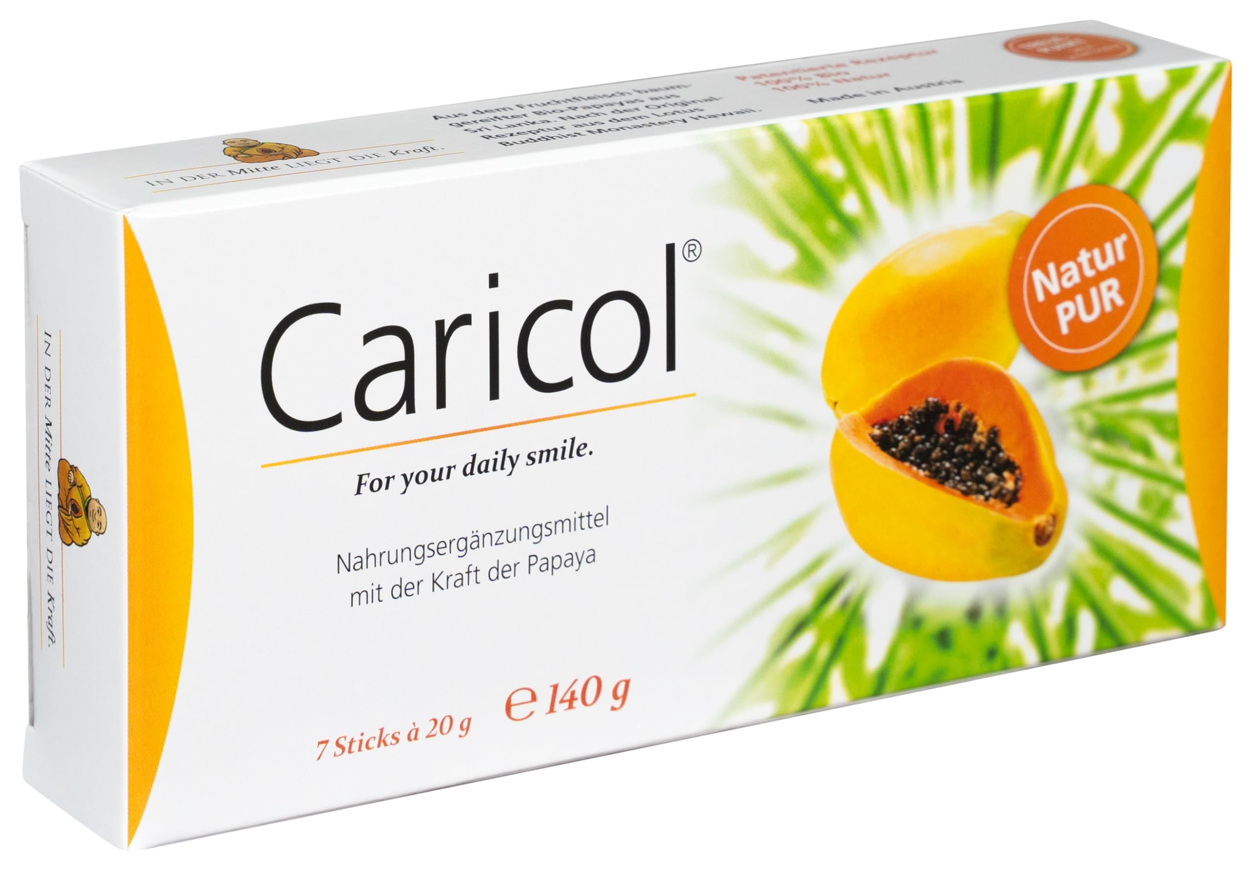 Caricol, 100% ingredienti naturali di qualità biologica, con papaina, facile da dosare, 7 bastoncini da 20 g (140 g)