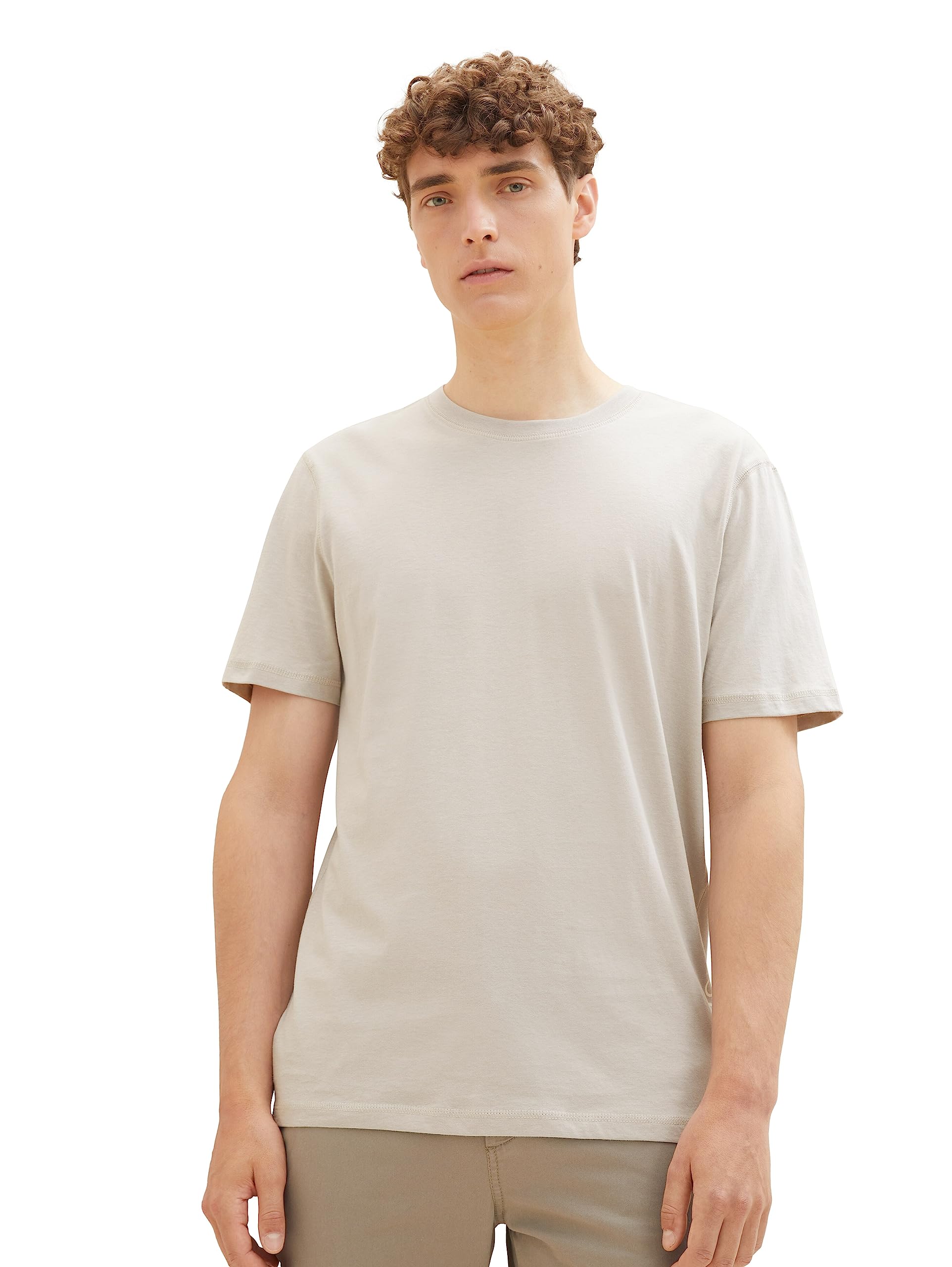 TOM TAILOR Denim Men's Basic T-Shirt with Logo Print, 11754 Light Dove Grey, XL