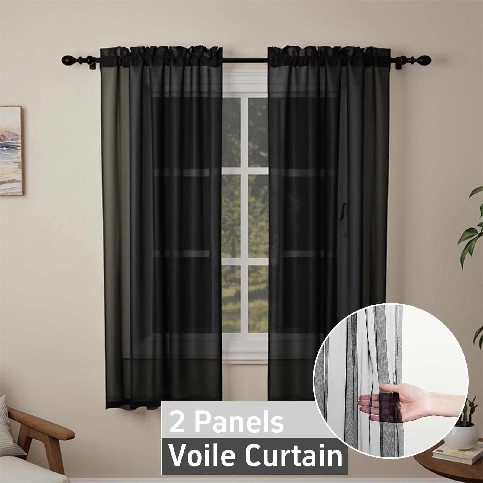 Pacok Black Voile Curtains - Image 3
