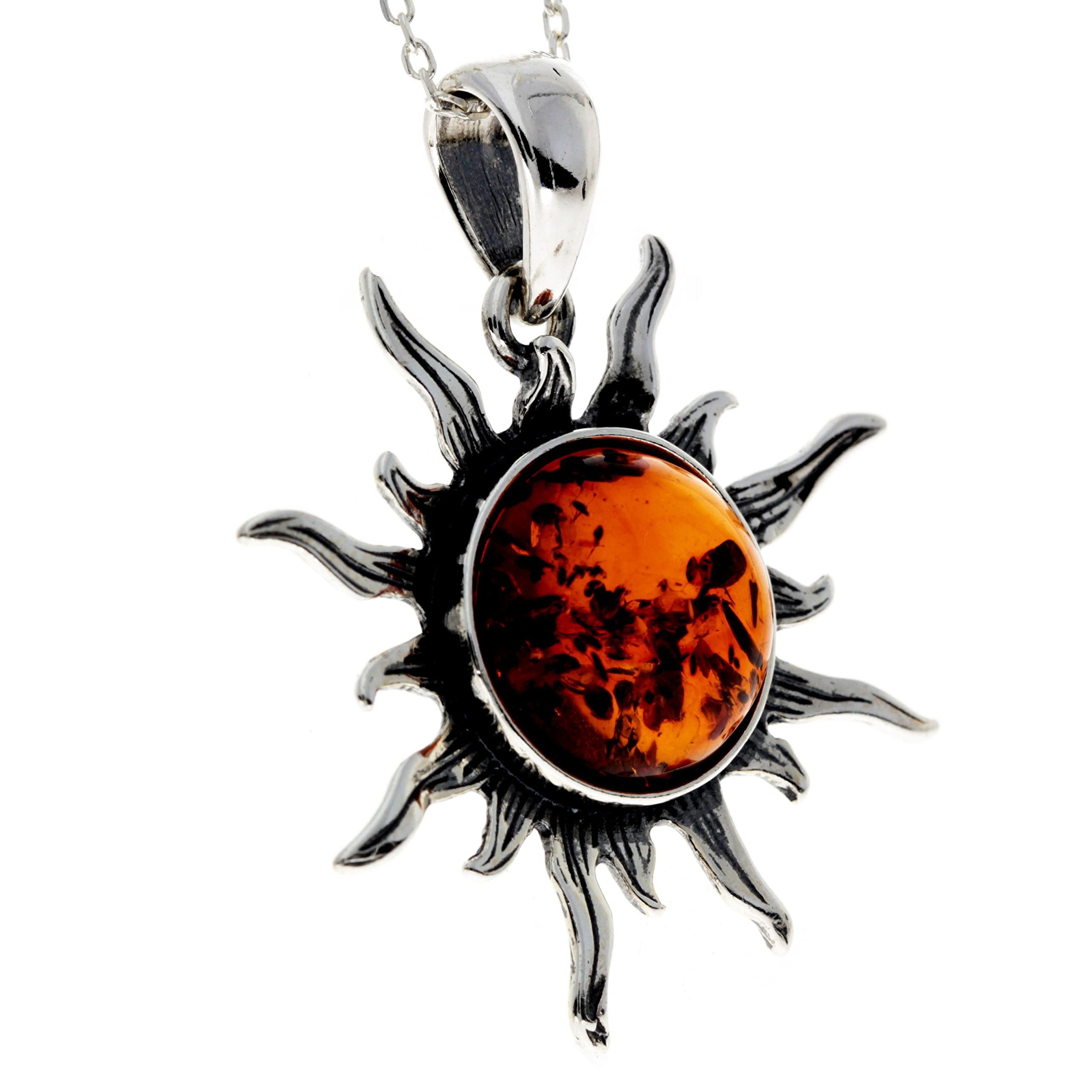 SilverAmber Jewellery - Argento Sterling 925 e autentica ambra baltica di medie dimensioni ciondolo sole/stella - 1505