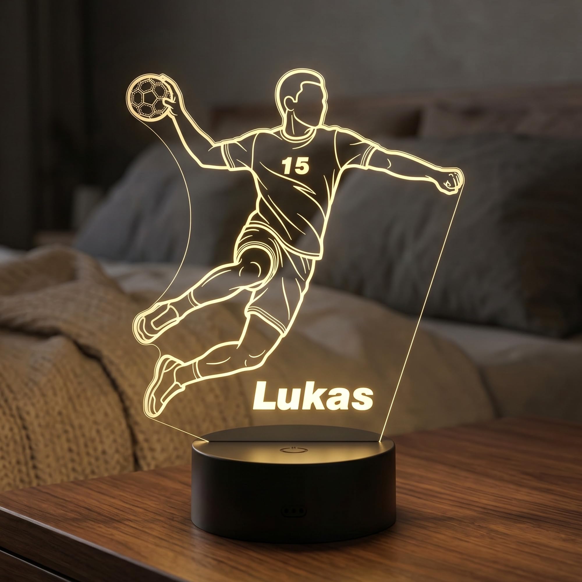 Personalisierte Handball Lampe – LED Nachtlicht mit Name – Handball Geschenk für Kinder, Spieler, Trainer & Fans – 16 Farben dimmbar mit Fernbedienung – Sport Deko Licht Kinderzimmer (Jungen)