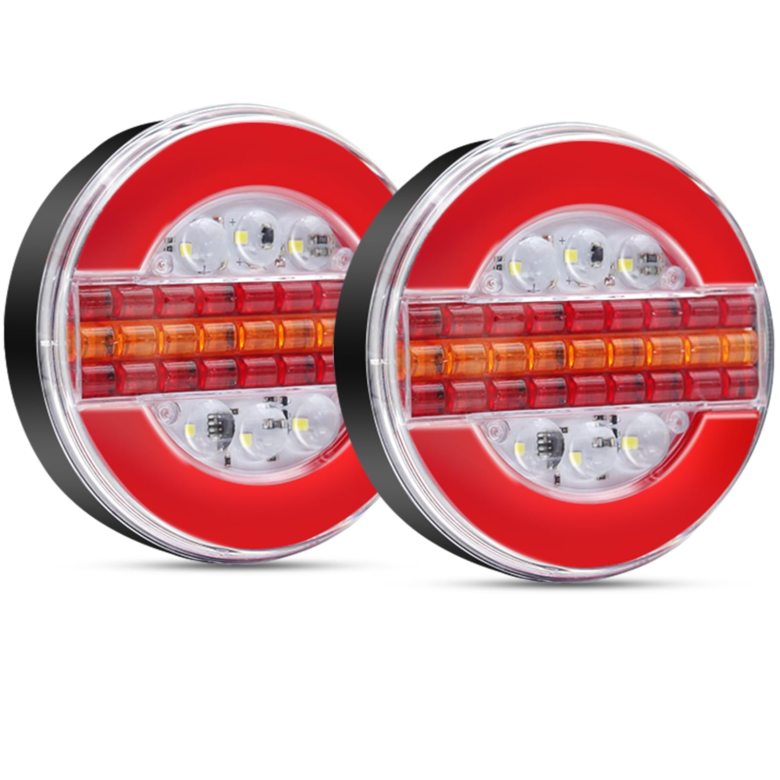 2PCS Pilotos Traseros de Remolque Redondos Led Impermeable,12V 24V Luces Traseros Led para Remolque Luz de Freno de Camión/Indicador de Señal de giro dinámico (Modelo A)