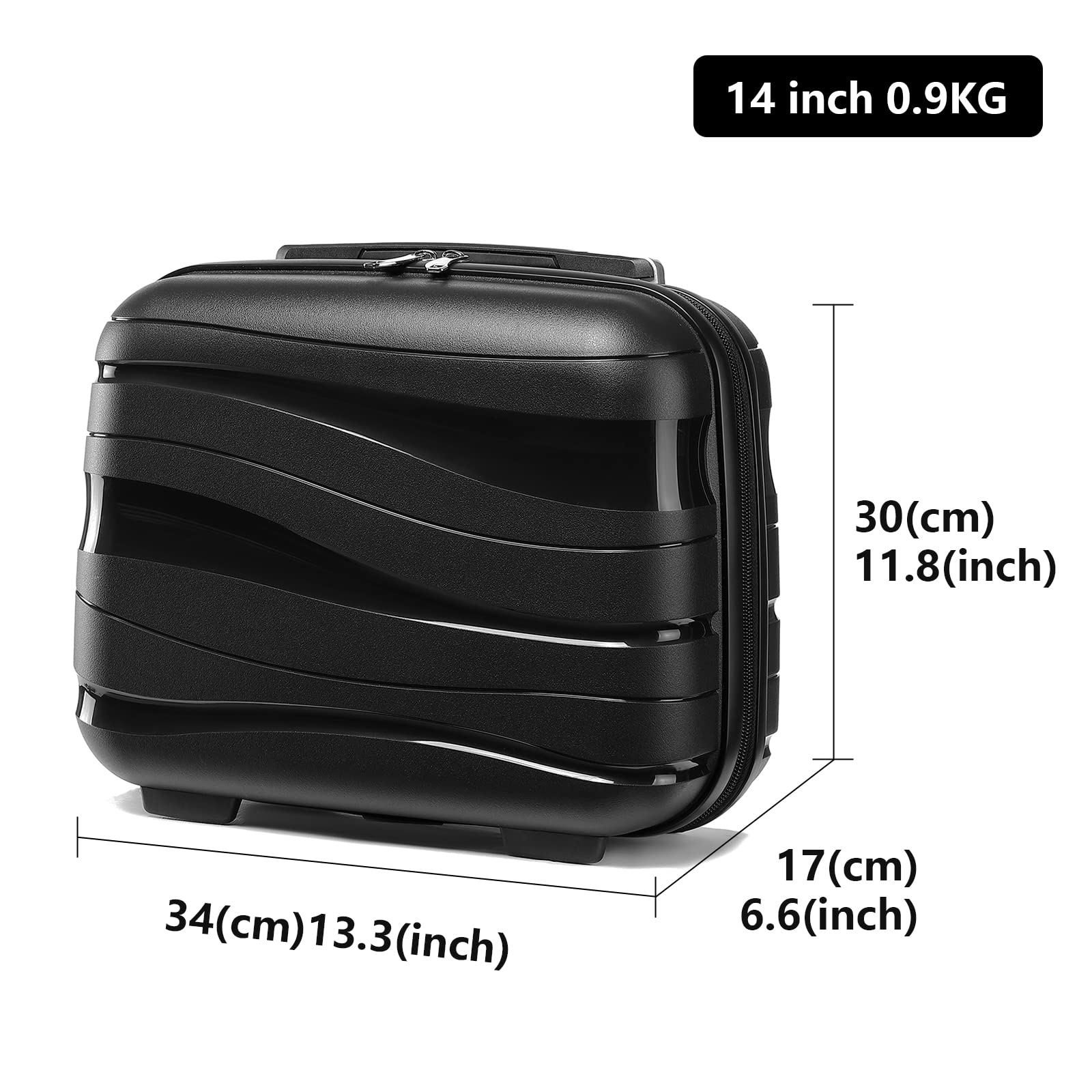 KONO Valigia Trolley Piccolo 35,5cm Valigie da Viaggio Cabina Rigida Polipropilene Leggero Borsa da Toilette (Nero)